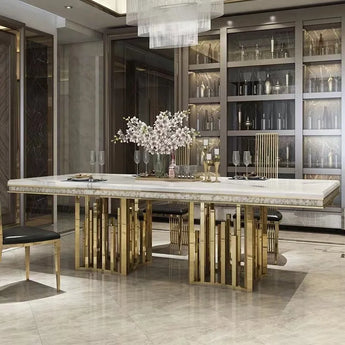 Majestic Luxury Solid Marble Top Ceramic Frame Dining Table