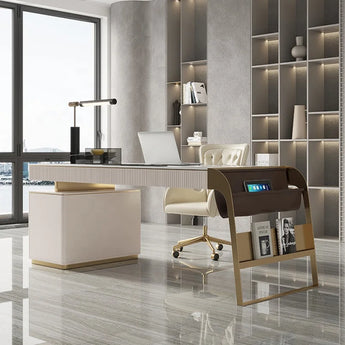 Chicago Marble Top Solid Wood Executive Office Desk