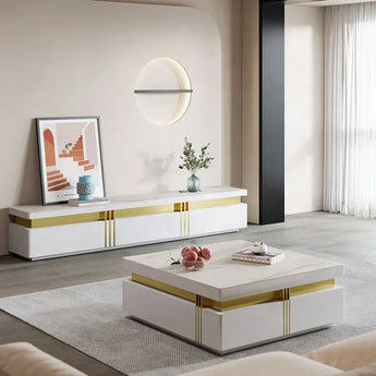 2M Aurora Marble Top TV Stand – White