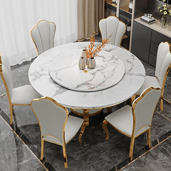 Palazzo Modern Luxury Marble Top Gold Frame Round Dining Table with Lazy Susan