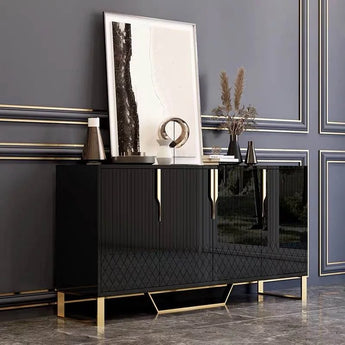1.5M Majestic Luxury Black Tempered Glass Top Solid Wood Sideboard Cabinet
