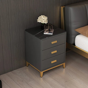 Regal Marble Top Leather Nightstand Side Table