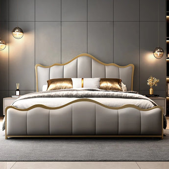 Frances Solid Wood Upholstered Yosemite Grey Leather Bedframe