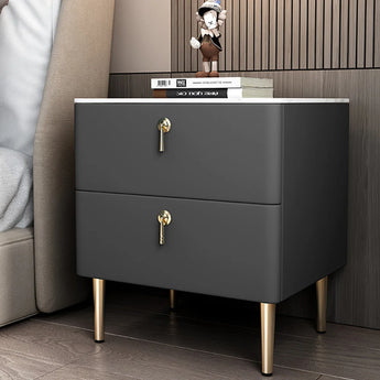 Royce Marble Top Leather Nightstand Side Table