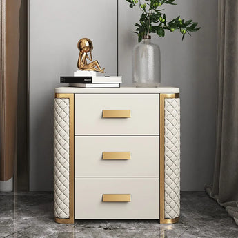 Levana Marble Top Leather Nightstand Side Table