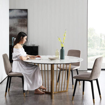 Porto Modern Luxury Marble Top Gold Frame Round Dining Table with Lazy Susan
