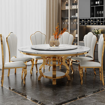 Palazzo Modern Luxury Marble Top Gold Frame Round Dining Table with Lazy Susan