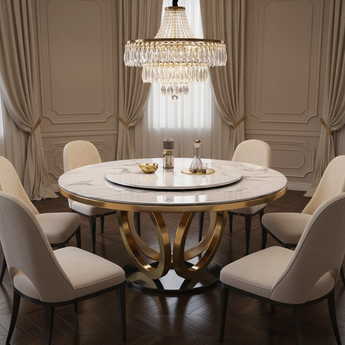 Omega Modern Luxury Marble Top Gold Frame Round Dining Table with Lazy Susan