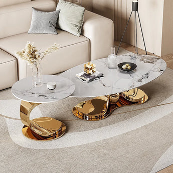 Aura Luxury Gold Solid Marble Stone Nesting Coffee Table Set