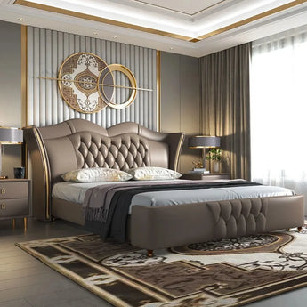 Royal Dreamscape Solid Wood Upholstered Leather Bedframe