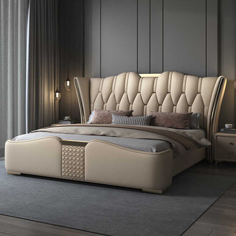 Signature Majestic Luxury Upholstered Leather Solid Wood Bed Frame
