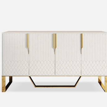 1.5M Majestic Modern Luxury White Tempered Glass Top Solid Wood Sideboard Cabinet Buffet