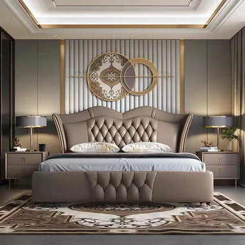 Royal Dreamscape Solid Wood Upholstered Leather Bedframe