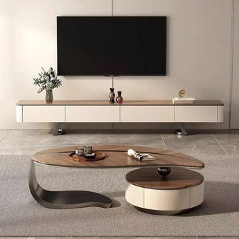 🟢 IN STOCK 2.2M Leafora Modern Luxury Cocoa Walnut Solid Wood TV Cabinet Stand Entrainment Unit