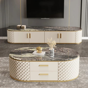 2M Greece Leather Cabinet Solid Marble Top TV Stand