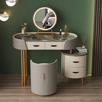 La Bottega 3 Piece Marble Top Leather Vanity Set