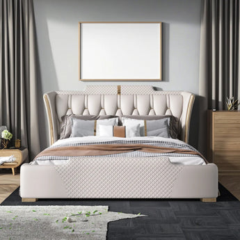 Guardian Upholstered Leather King Bedframe Gas Lifting