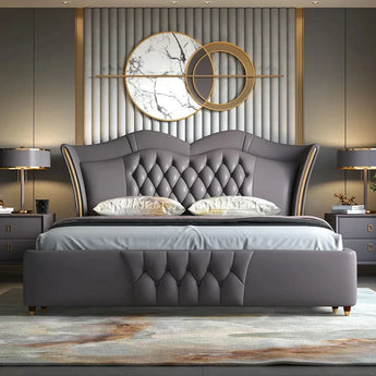 Dreamscape Upholstered Leather King Size Light Grey Bedframe