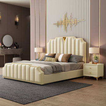 Jolene Upholstered Leather Solid Wood Bed Frame
