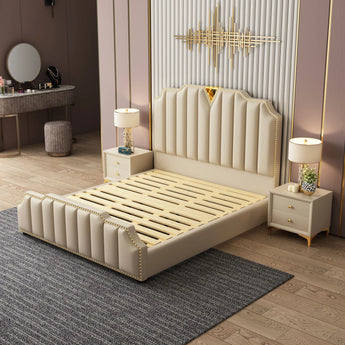 Jolene Upholstered Leather Solid Wood Bed Frame