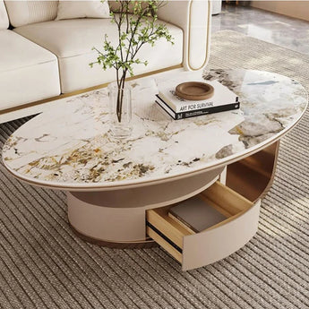Oval Gold Marble Sintered Stone Coffee Table