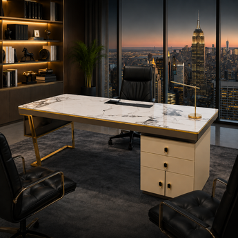 🟢 IN STOCK 1.8M Luxury Beige Marble Office Desk with Drawers | Modern Executive Working Desk Australia