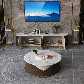 1M Luxury MARCO Marble Stone Top Leather Upholstery Coffee Table