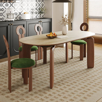 MARI Marble Stone Top Solid Walnut Wood Dining Table