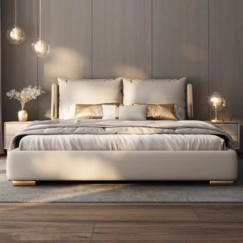 Monaco Luxury Upholstered Leather Solid Wood Bed Frame