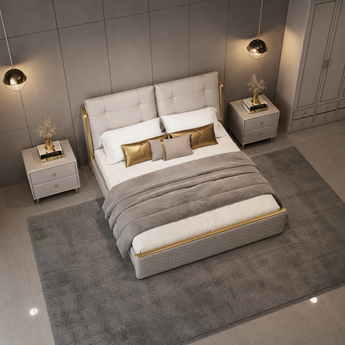 🟢 IN STOCK Modern Italian Monarch Luxury Genuine Leather KING 3 Piece Bedroom Set with Two side tables (Copy)