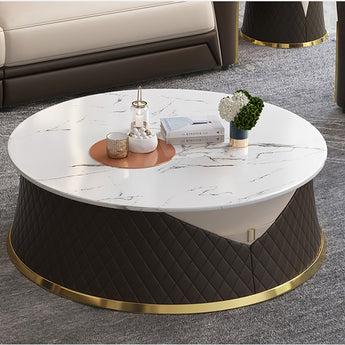 1M Luxury MARCO Marble Stone Top Leather Upholstery Coffee Table