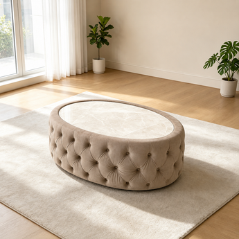 Marble Top Coffee Table | Luxe Taupe Velvet Coffee Table