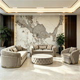 Marble Top Coffee Table | Luxe Taupe Velvet Coffee Table 2