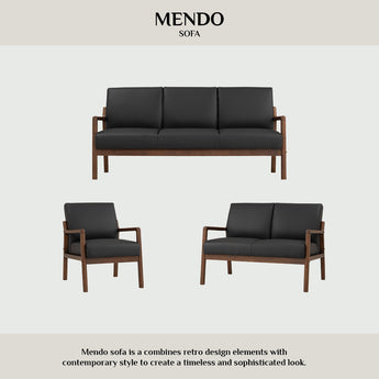 🟢IN STOCK SOFA SET Malaysian Solid Oak Wood 6-Seater Black Leather Upholstery