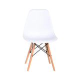 White chair with wooden legs on a white background