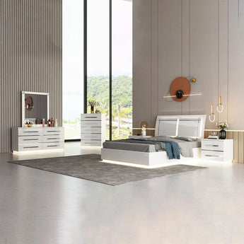 Moonstone Queen Bed 4 Piece Bedroom Set With LED & Storage