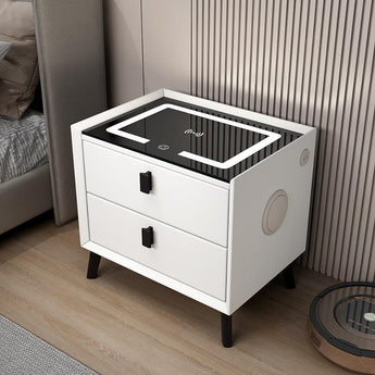 🟢 IN STOCK Silk White 2 Drawers Smart Side Table Nightstand with Bluetooth Speaker and Wireless Charger Top