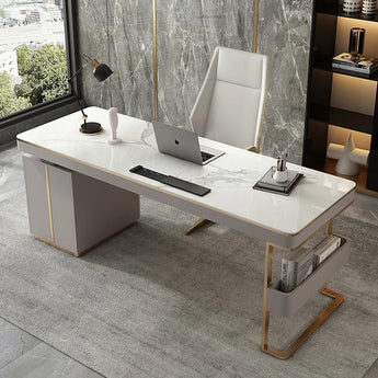 Marble Office Desk with Drawers  - Grey