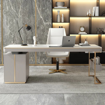 Marble Office Desk with Drawers  - Grey