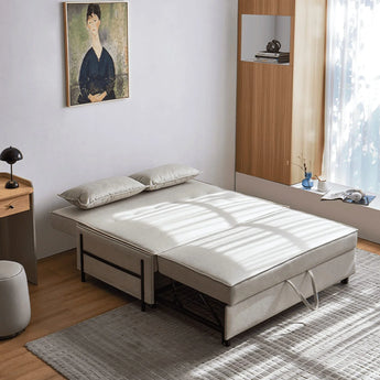 🟢 IN STOCK ANYA Modern Luxury Vanilla Leather Extendable Sofa Bed – Double Size