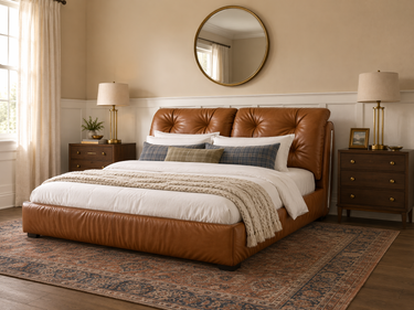 RUSSO Luxury Italian Grade A Cowhide Genuine Leather Gas Lift Bed | King & Queen Size Bed Frame-1
