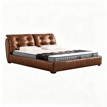 RUSSO Luxury Italian Grade A Cowhide Genuine Leather Gas Lift Bed | King & Queen Size Bed Frame-14