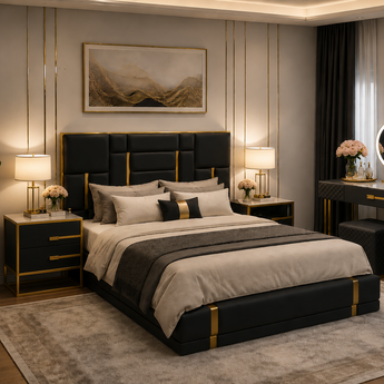 🟢 IN STOCK Signature Luxury Black Symmetric Queen Gas Lifting 3 Piece Bedroom Suite
