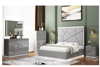 Opalite Queen Size 5 Piece Bedroom Suite Set with LED Light and  Storage