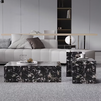 Classic Modern Luxury Black Dalmatian Marble Coffee Table Set