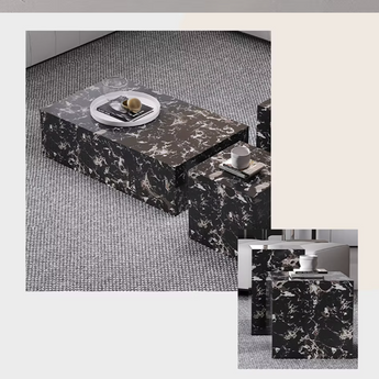 Classic Modern Luxury Black Dalmatian Marble Coffee Table Set