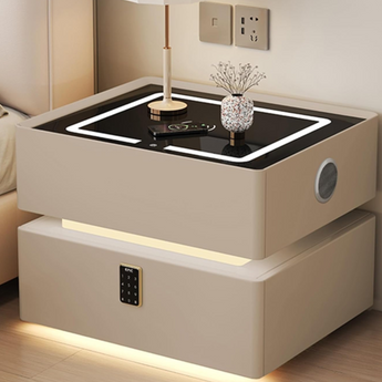 🟢 IN STOCK Snow White Smart Side Table Nightstand with Bluetooth Speaker and Wireless Charger Top