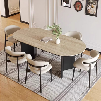 KAIA Black Solid Wood Sintered Stone Top Dining Table