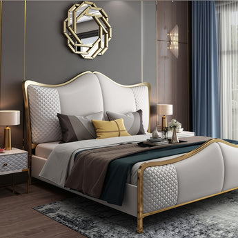 Signature Slovakia Upholstered Leather Solid Wood Bed Frame