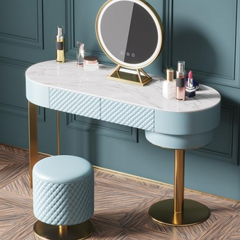 Georgia 3 Piece Luxury Stone Top Leather Upholstery Vanity Set